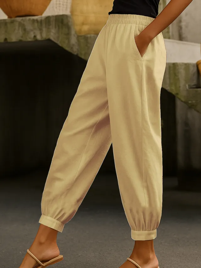 Stylish Casual Everyday Skinny Pants With Side Pockets And Elastic Waist Yellow - Shop at LoveMi