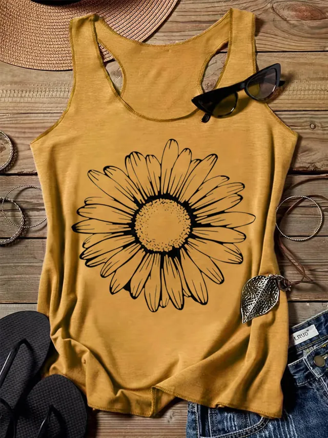 202 Casual Round Neck Narrow Edge Top Loose Sports Pattern Digital Printing Vest Women's Clothing G45Z867 L - Shop at LoveMi