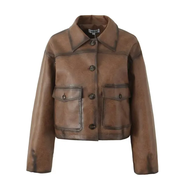 Retro PU Leather Loose Short Lapel Jacket - Shop at LoveMi