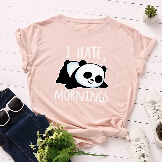 Women's Loose Round Neck Short Sleeve T shirt Female Spoof Panda Pink - Shop at LoveMi