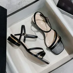 Flat Low Heel With Skirt Strap Sandals - Black - View 1