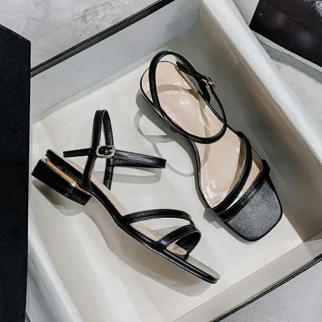 Flat Low Heel With Skirt Strap Sandals Black - Shop at LoveMi
