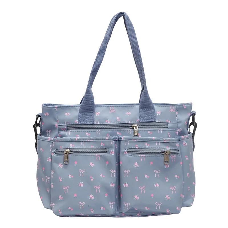 Retro Large Capacity Printed Tote Women's All-match Fashion Shoulder Bag - Blue