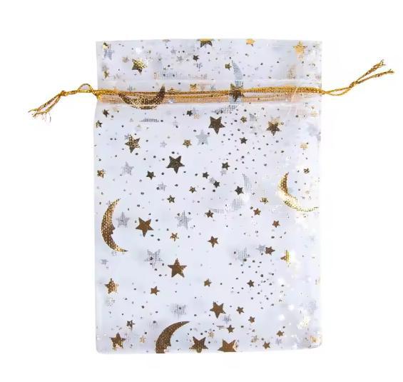 Gilded Star And Moon Sheer Organza Mesh Bag