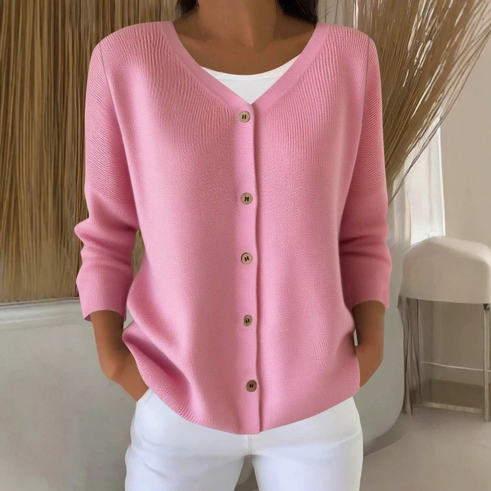 Womens Knitted Sweater V-Neck Button-Up Cardigan Womens Top