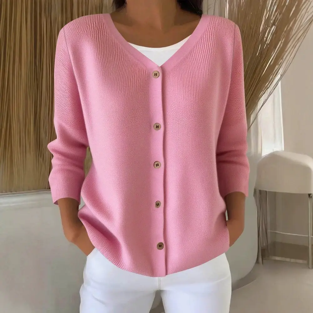 Womens Knitted Sweater V-Neck Button-Up Cardigan Top