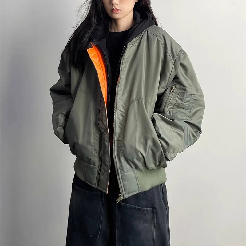 Pilot Stand Collar Retro Loose All-matching Thickened Fall Winter Coat - Tan