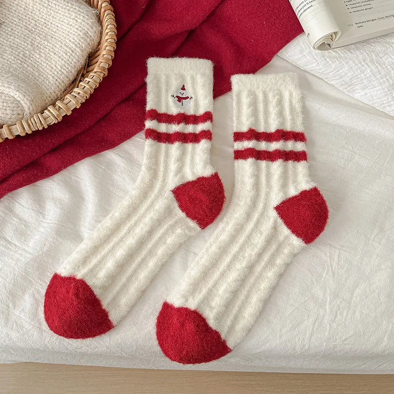 New Christmas Stockings Women's Cartoon Embroidered Snowman Middle Tube - Snowman