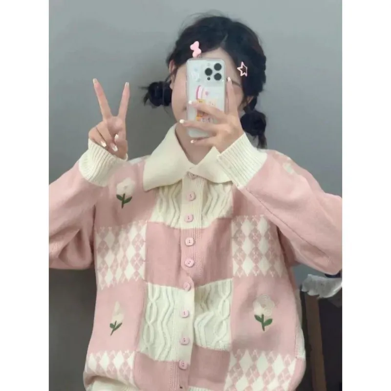 French Style Retro Japanese Idle Style Loose Sweater For Women - Pink