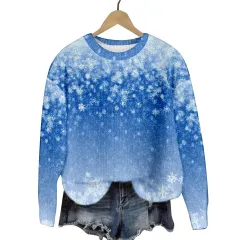 Christmas Cat Hat Snowflake Print Women's Round Neck Sweatshirt - Sh10012082011-L - View 1
