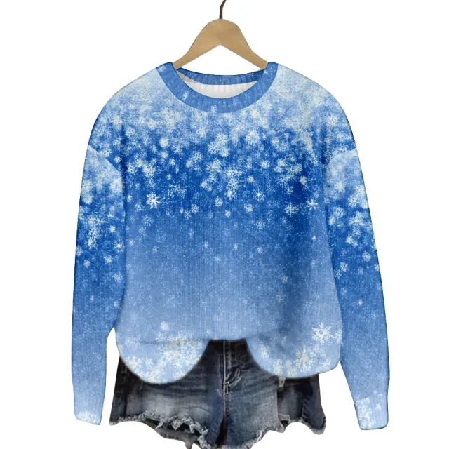 Christmas Cat Hat Snowflake Print Women's Round Neck Sweatshirt Sh10012082011 L - Shop at LoveMi