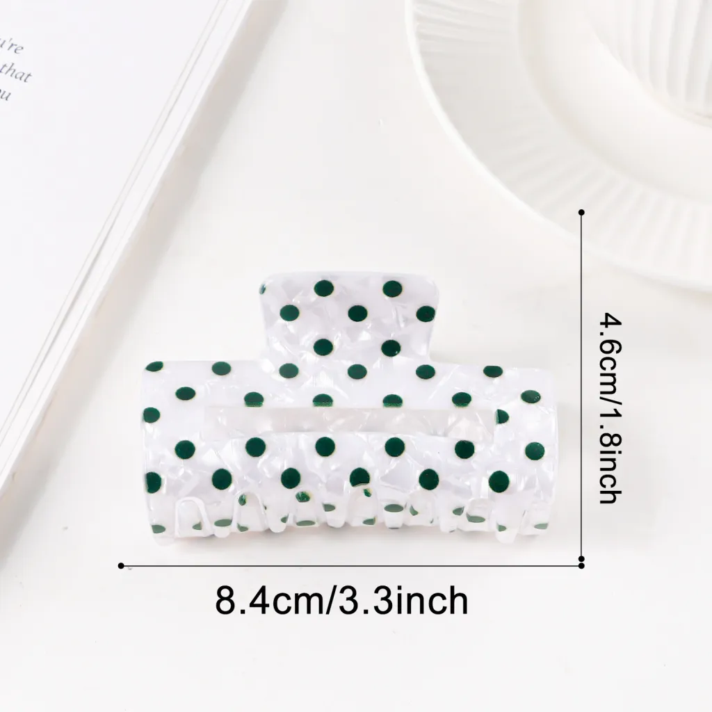 Square Polka Dot Style Elegant Updo Shark Clip - White