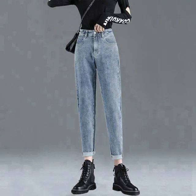 Women's Fashion Simple High Waist Cropped Jeans Light Blue Common Style - Shop at LoveMi