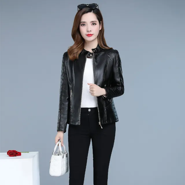 Womens Short Chic Stand collar Zip up Jacket Black - Shop at LoveMi