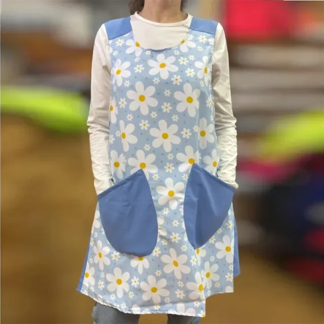 Coffee Baking Handmade Floral Cross Printed Home Apron Blue Flower - Shop at LoveMi