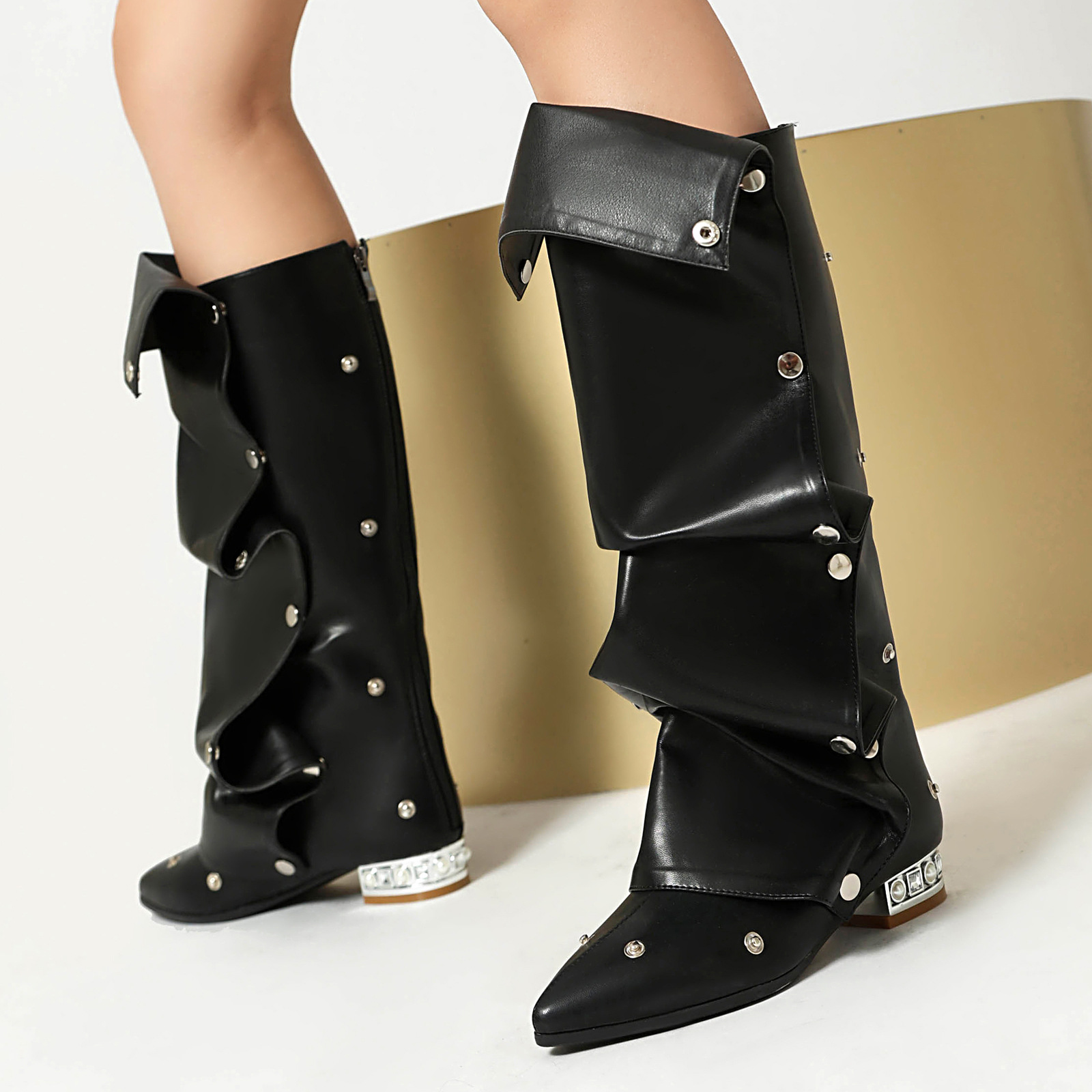 Studded High-Top Slouchy Boots, picture 4 of 4
