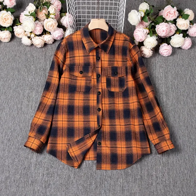 European And American Fashion Plaid Top - Khaki