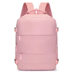 Women's Large Capacity Lightweight Multi-purpose Solid Colour Travel Backpack - Pink - View 1