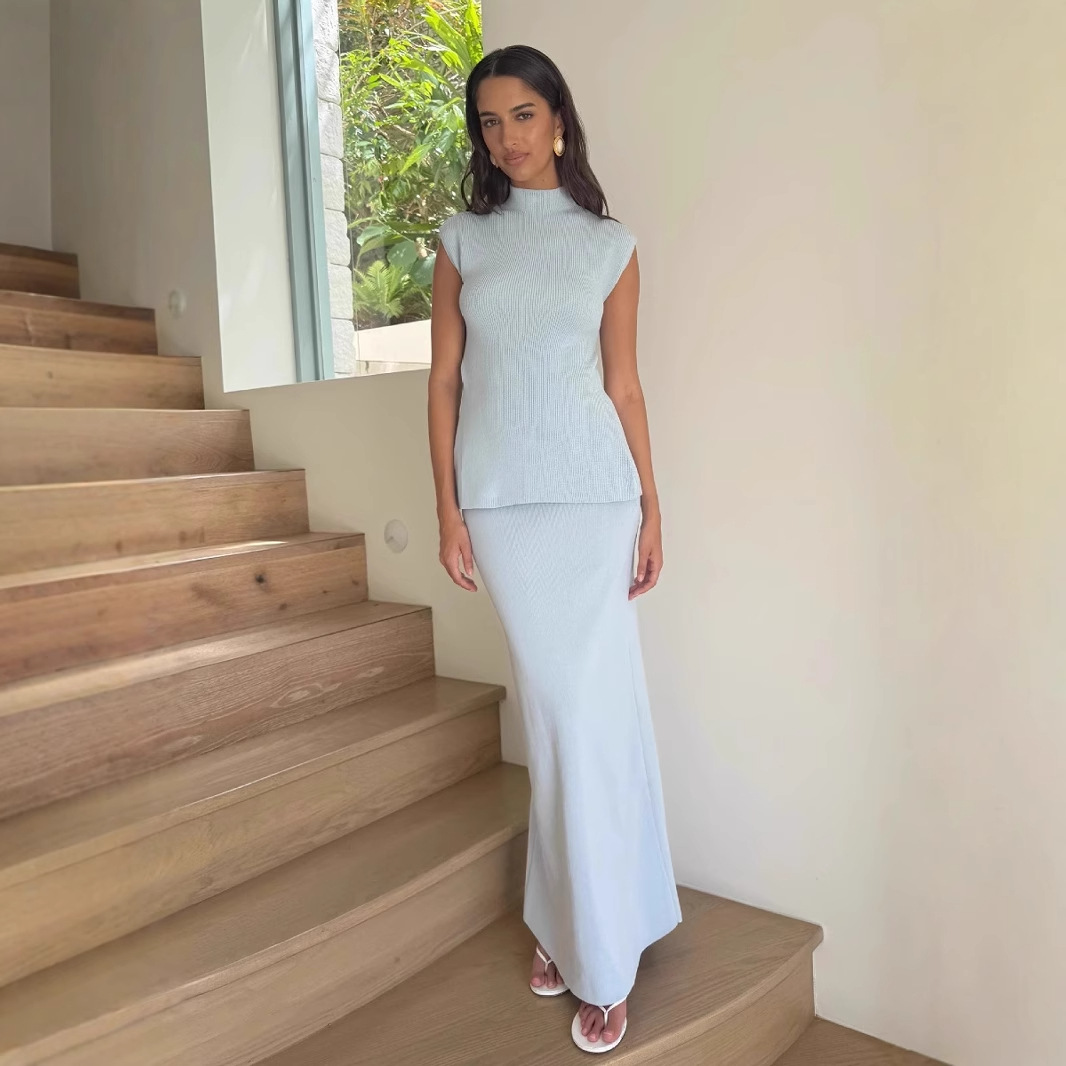 Women's Fashion Knitwear High Waist Hip Skirt Casual Suit