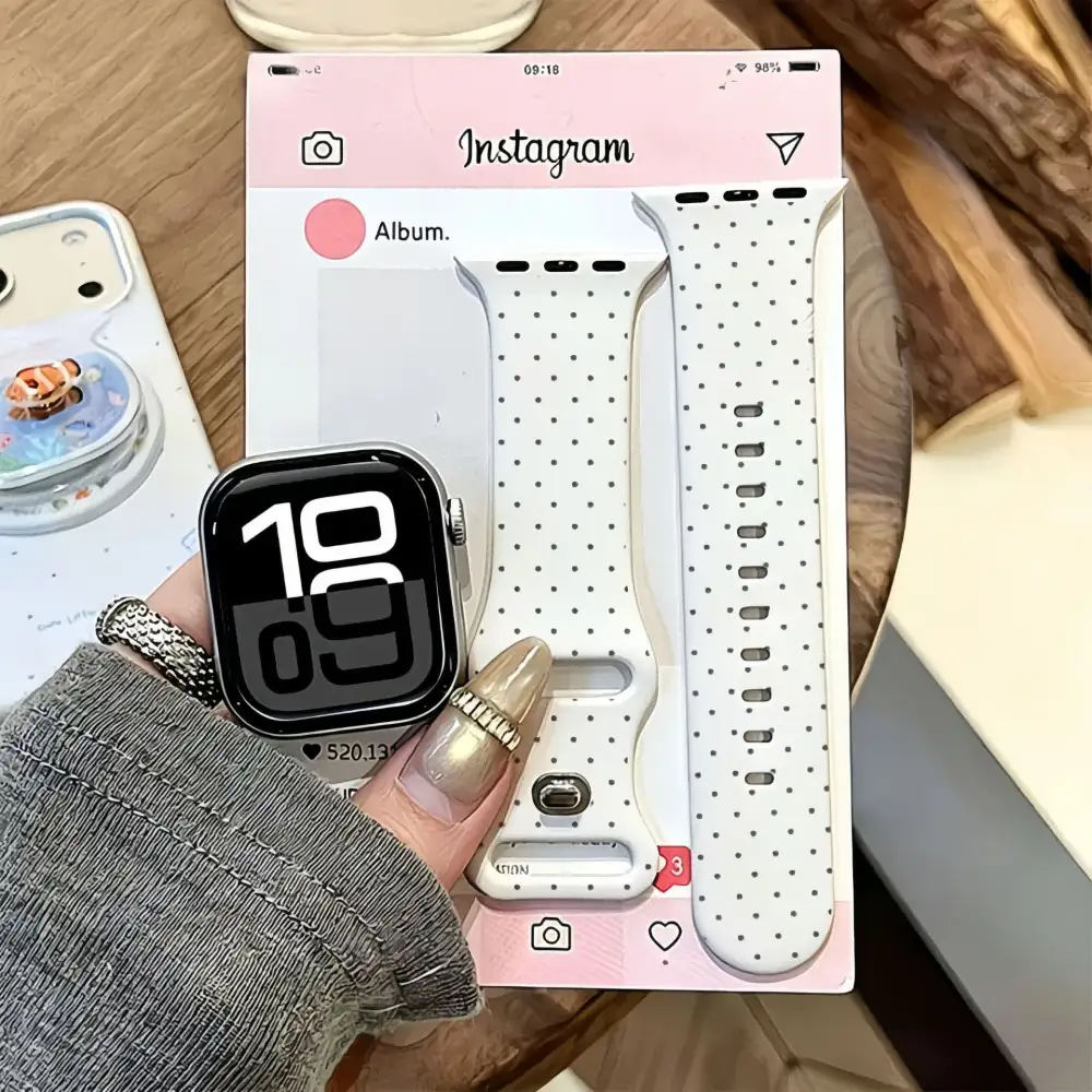 Silicone White Polka-dot Watch Strap
