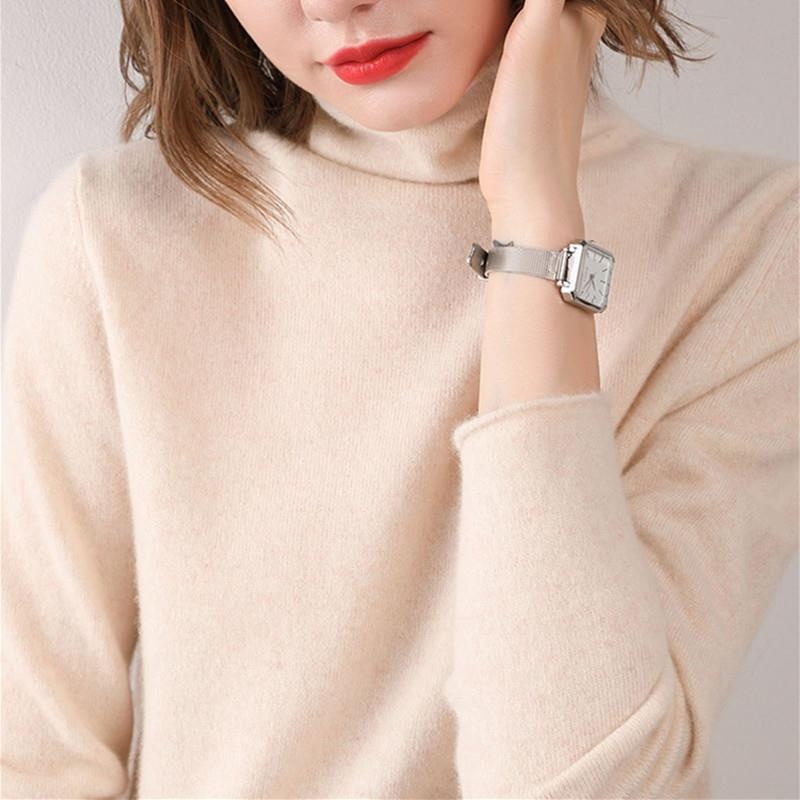 Turtleneck Western Style Inner Wear Thin Knitted Cashmere Sweater Rice - Shop at LoveMi