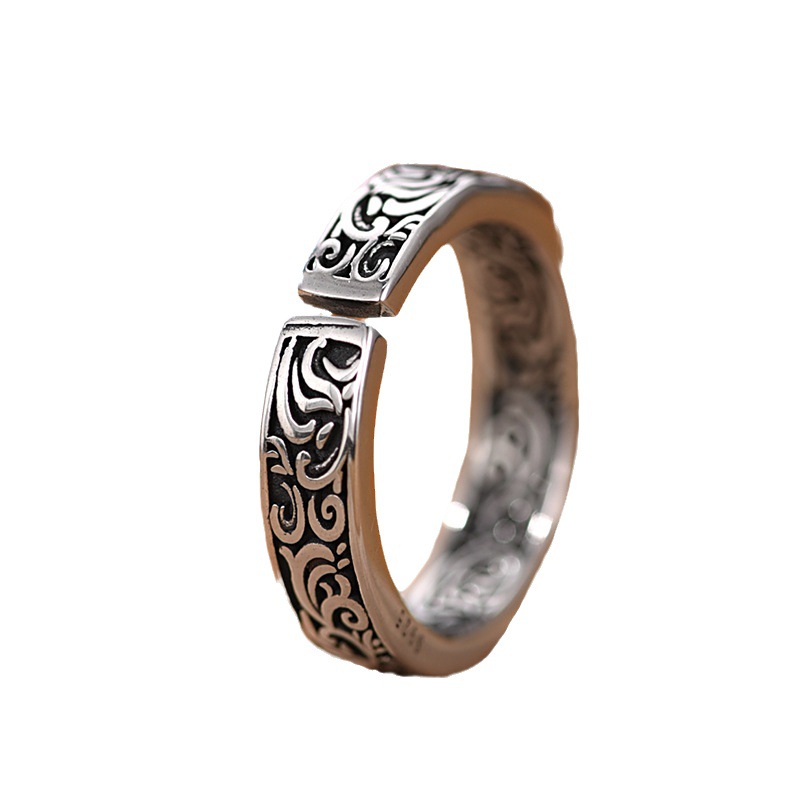 Thai Silver Tang Grass Pattern Vintage Ring Men's And Women's