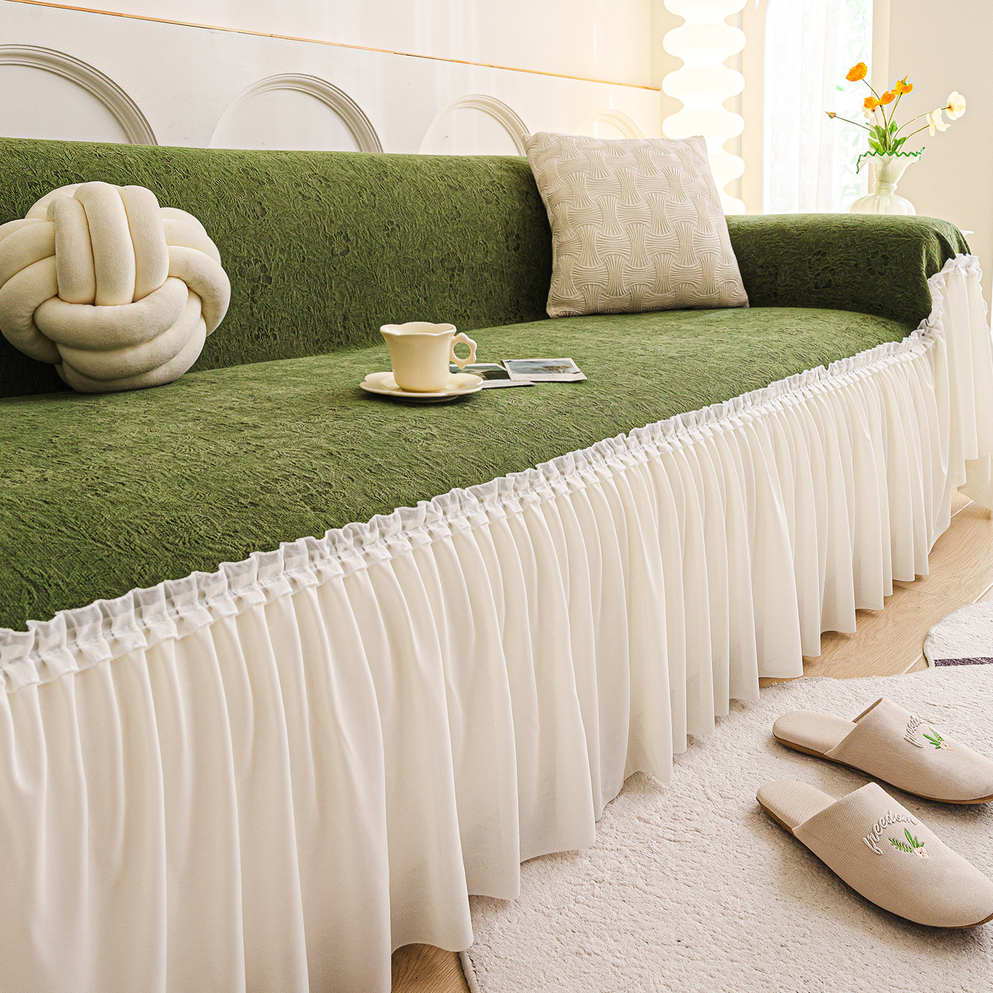 Lace sofa covers – Lace Sofa Cover Chenille Full-Cover FLORETTE