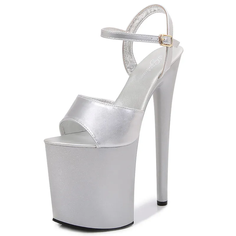Patent Leather 20cm Special High Heels Stiletto Sexy Peep Toe Platform Platform High Heel Platform Shoes - Silver