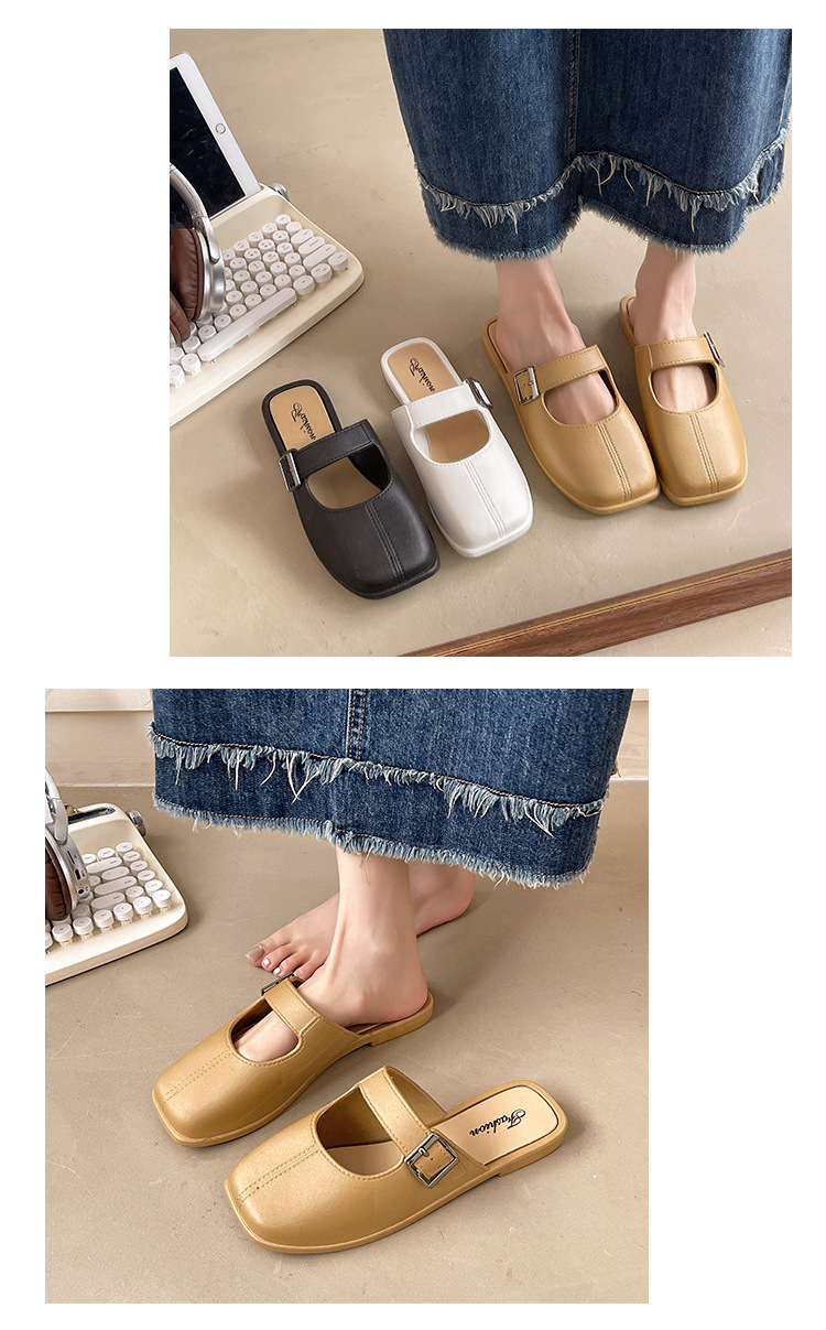 French Style Vintage Closed Toe Flat Slippers For Women