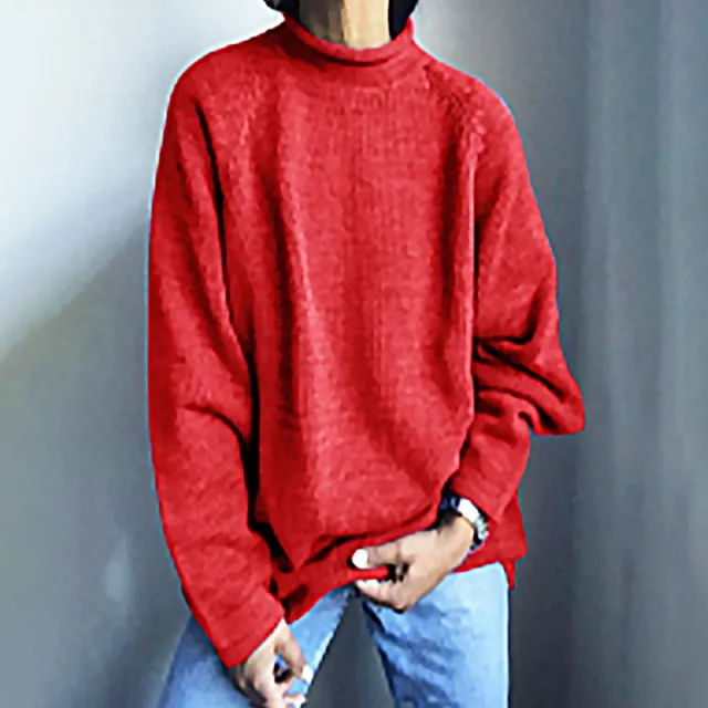 Solid Color Pullover Loose Casual Sweater Dark Red - Shop at LoveMi