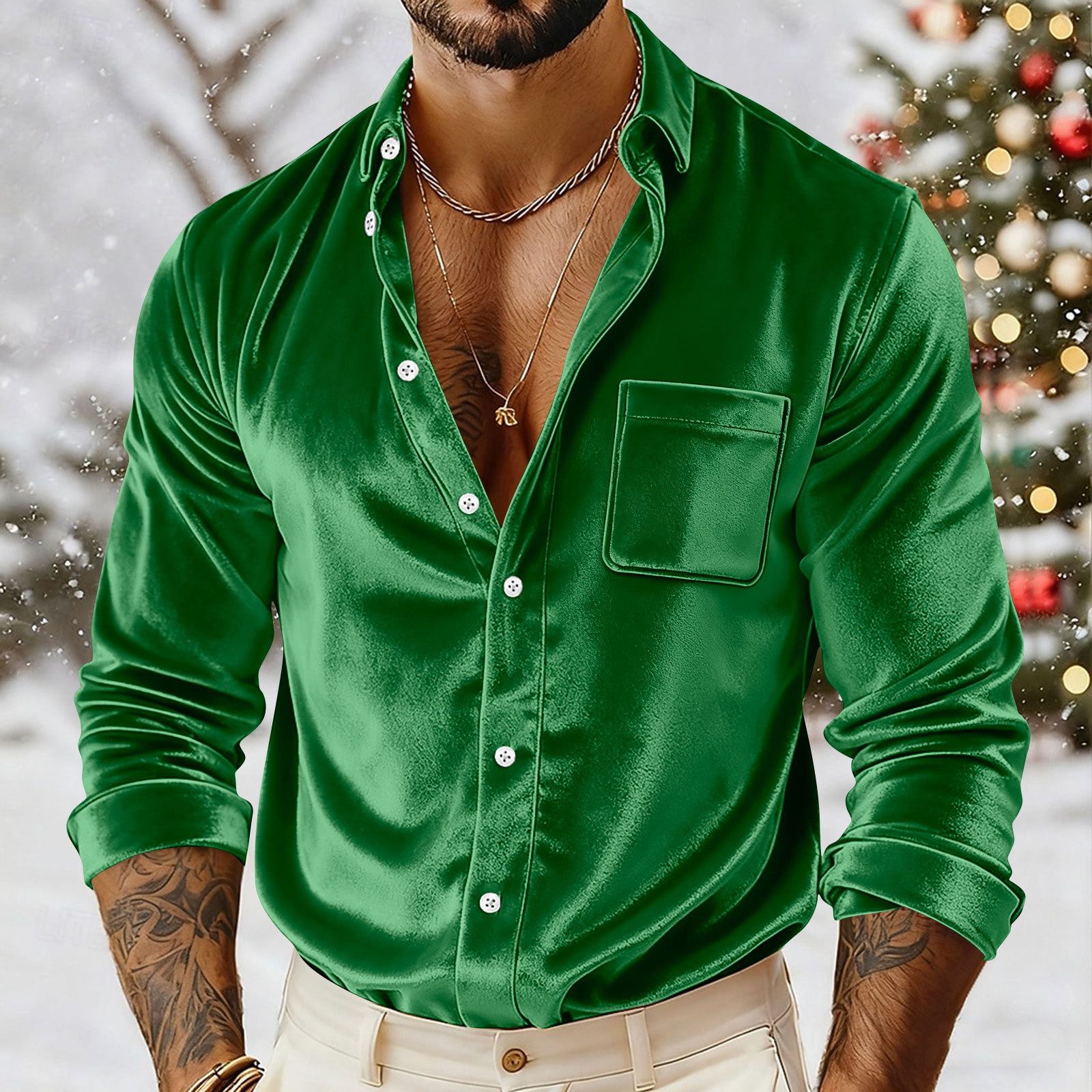 Mens Gold Velvet Button-Up Shirt
