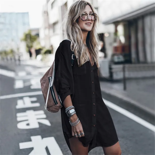 Women's Rayon Lapel Loose Casual Top Shirt Black - Shop at LoveMi