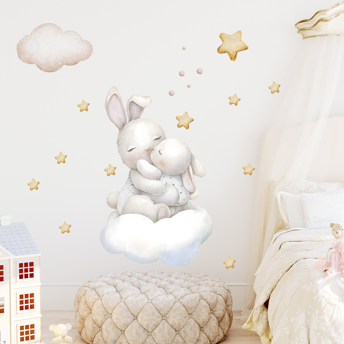 Title 1, Cute Healing Hug Bunny Self-adhesive Wall Stick...