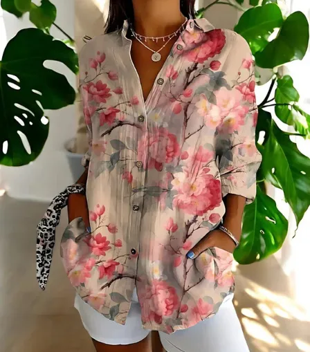 Color Matching Casual Loose Shirt Women's Clothing Button Top 011 Style - Shop at LoveMi