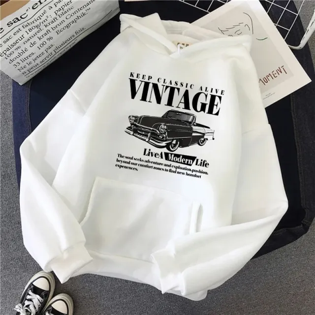 Retro style Hoodie For Girls Women's Casual Patterned Printed Sweatshirt White - Shop at LoveMi
