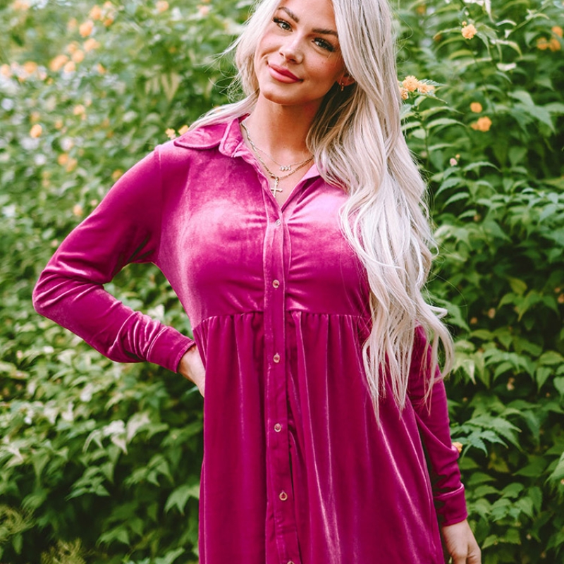 Temperament Velvet Long Sleeves Dress