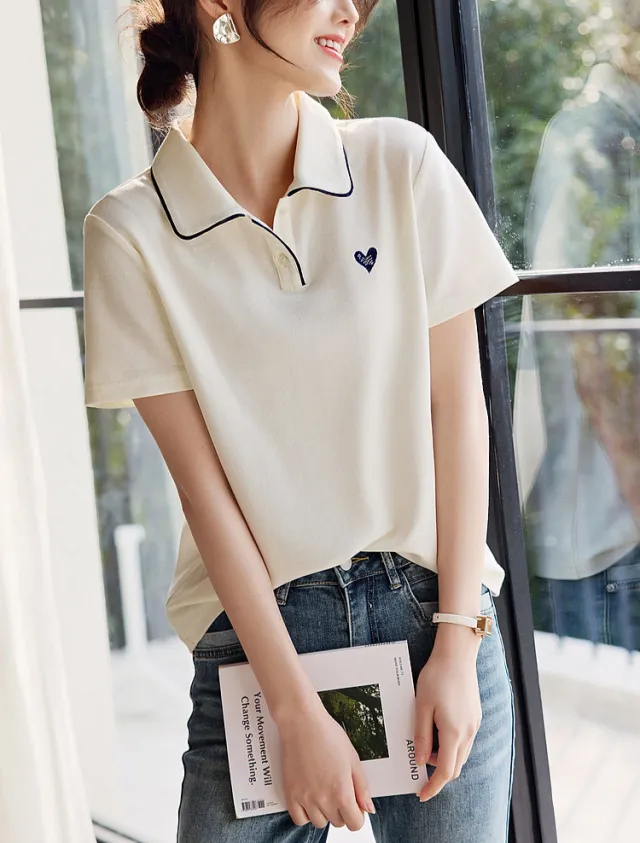 New Love Embroidered Lapel Casual Versatile Slimming Shirt White - Shop at LoveMi