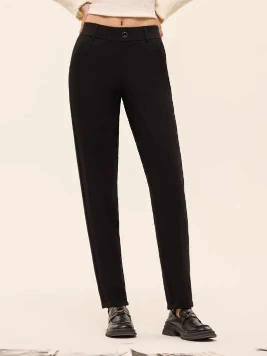 Denim Woollen Trousers Warm Thickened Inner Urban Style Cigarette Pants Black - Shop at LoveMi