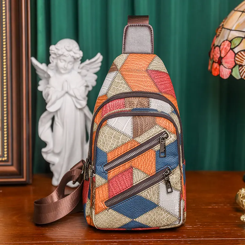 Color Block Large Capacity PU Soft Leather