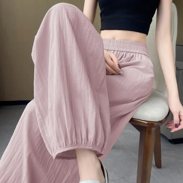 Ice Silk Quick drying Cropped Sun Protection Ankle Banded Pants Pink - Shop at LoveMi