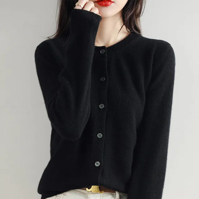 Round Neck Knitted Cardigan Coat For Women Black - Shop at LoveMi