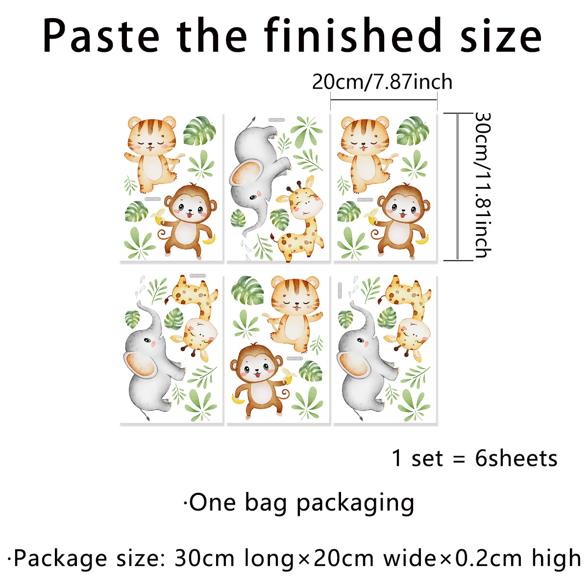 Title 4, Set Of 6 Monkey Elephant Tiger Giraffe Cartoon ...