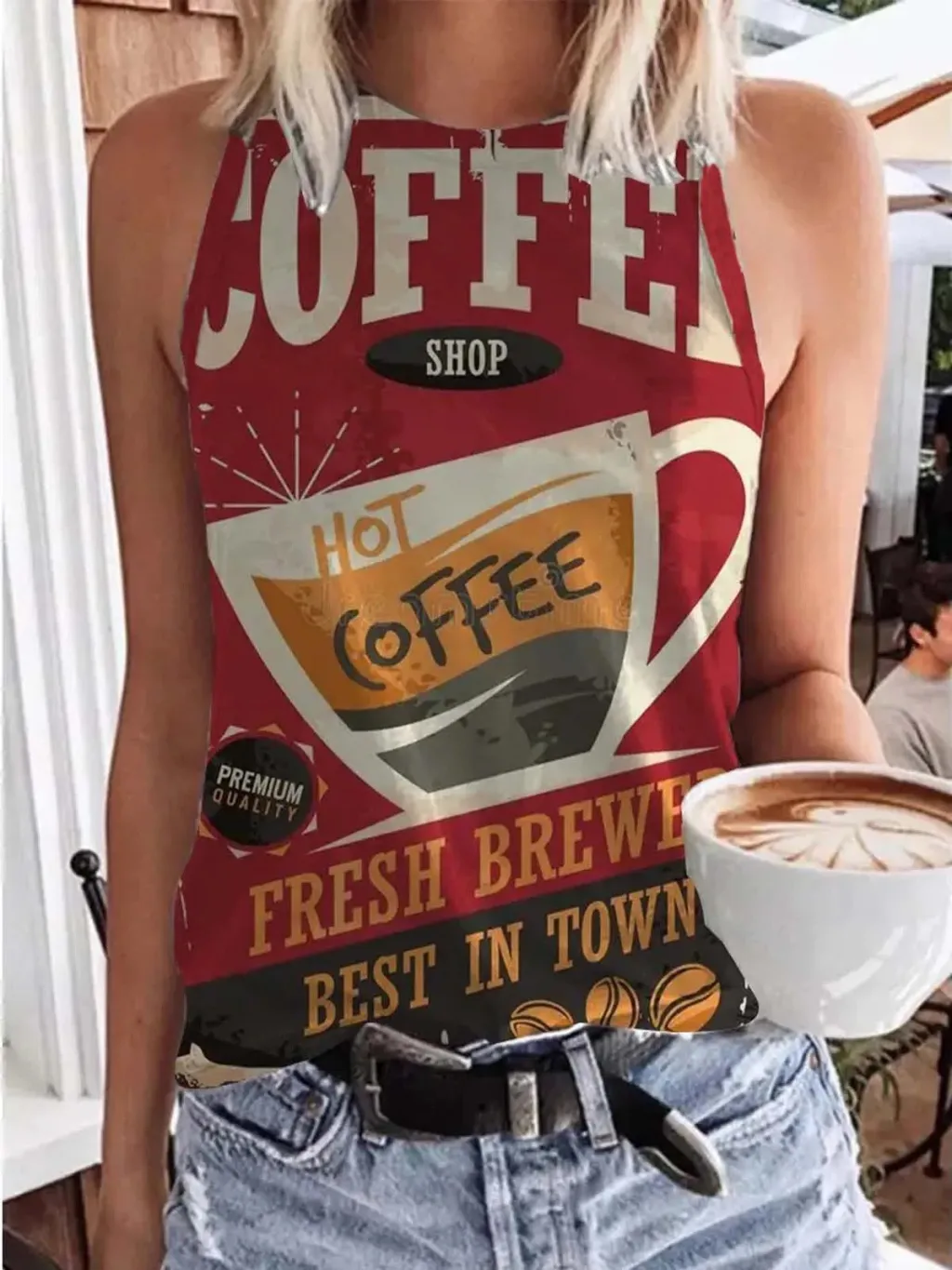Fashion Round Neck Slim Fit Vest - Hot Coffee