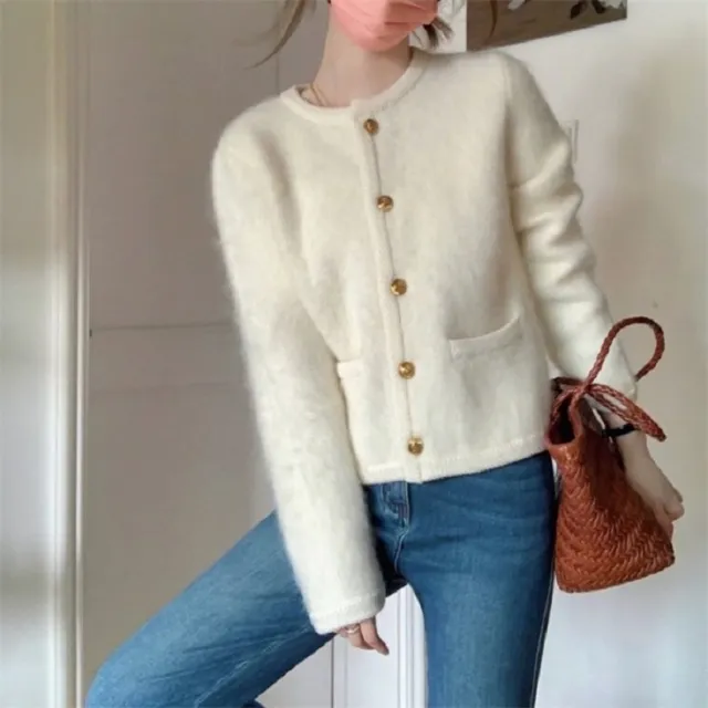 Women's Short Shoulder Knitted Cardigan Idle Style Casual Jacket White - Shop at LoveMi