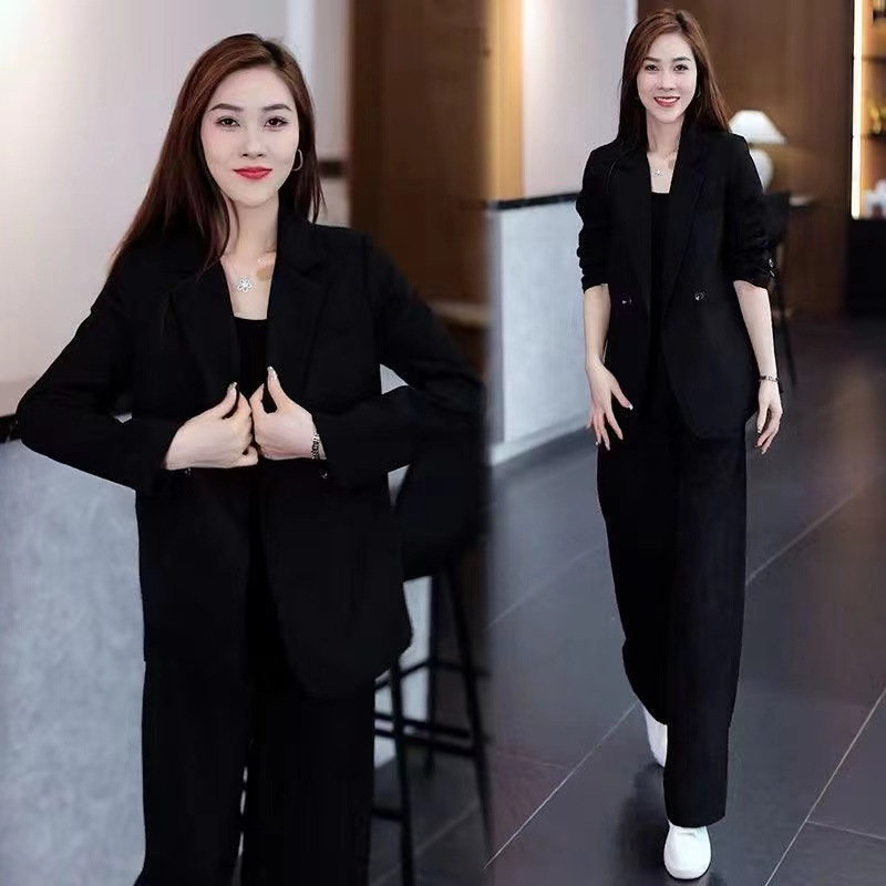 Loose, Slimming Casual Blazer And Wide-Leg Pants Two-Piece Set
