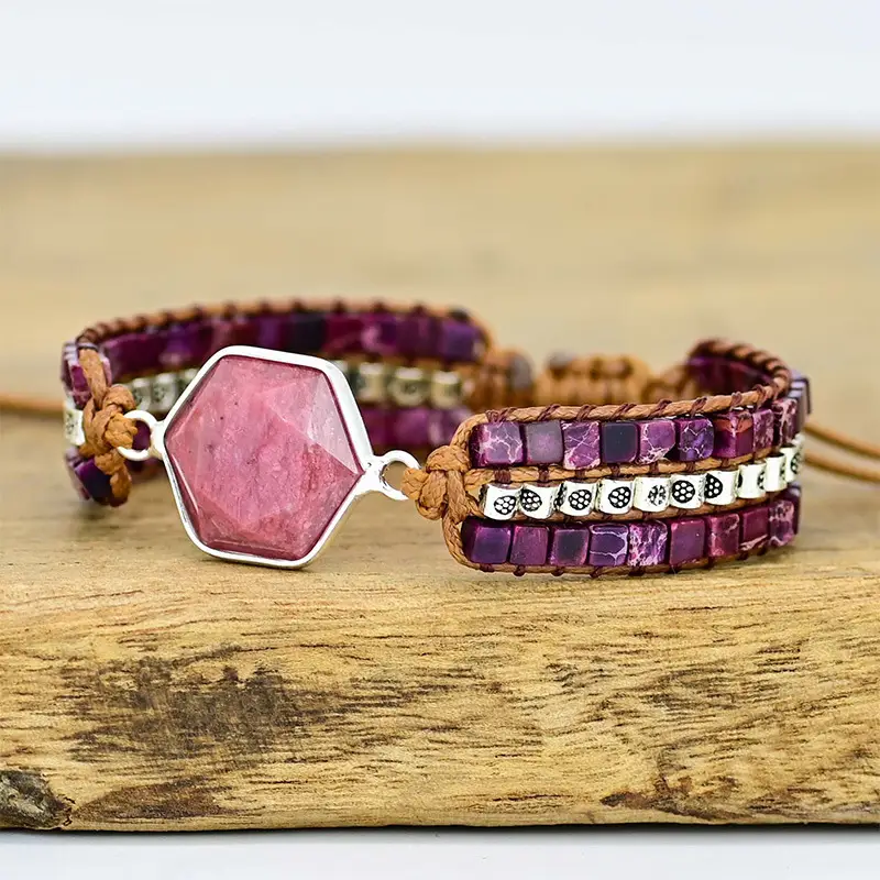 Simple Natural Stone Cowhide Handwoven Bracelet