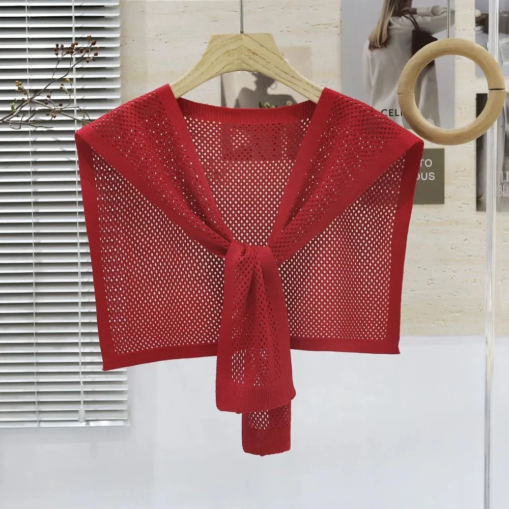 Knitted Shawl Matching Shirt Skirt Outer T-shirt Small Waistcoat - Red