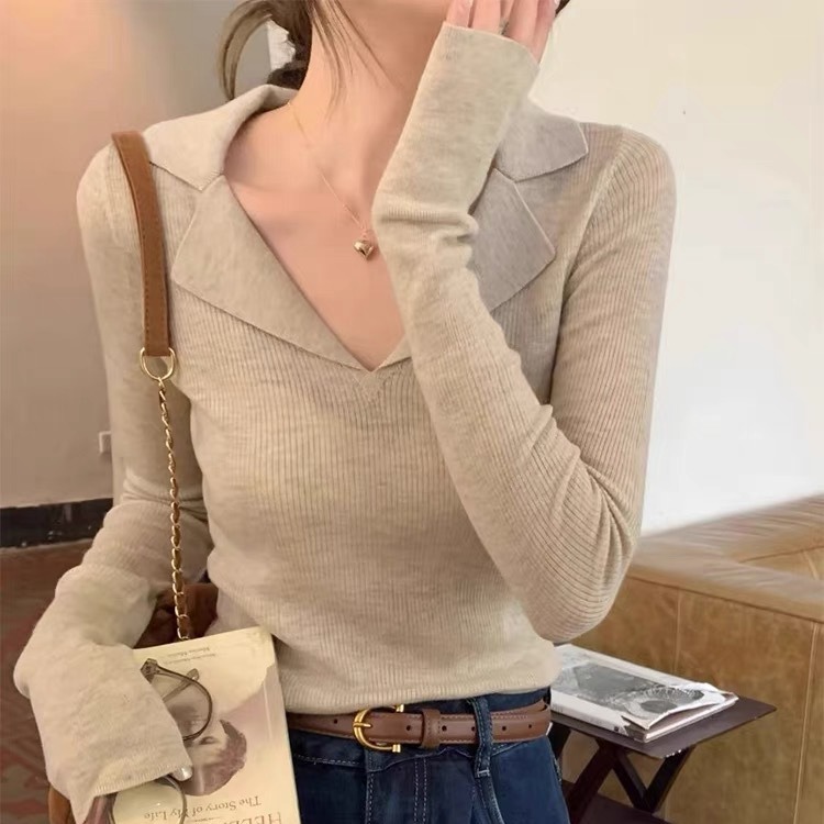 V-neck Sweater Sweater Inner Wear Slimming Long Sleeve Top