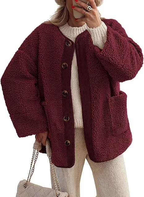 Women's Warm Winter Collarless Jacket - Wine
