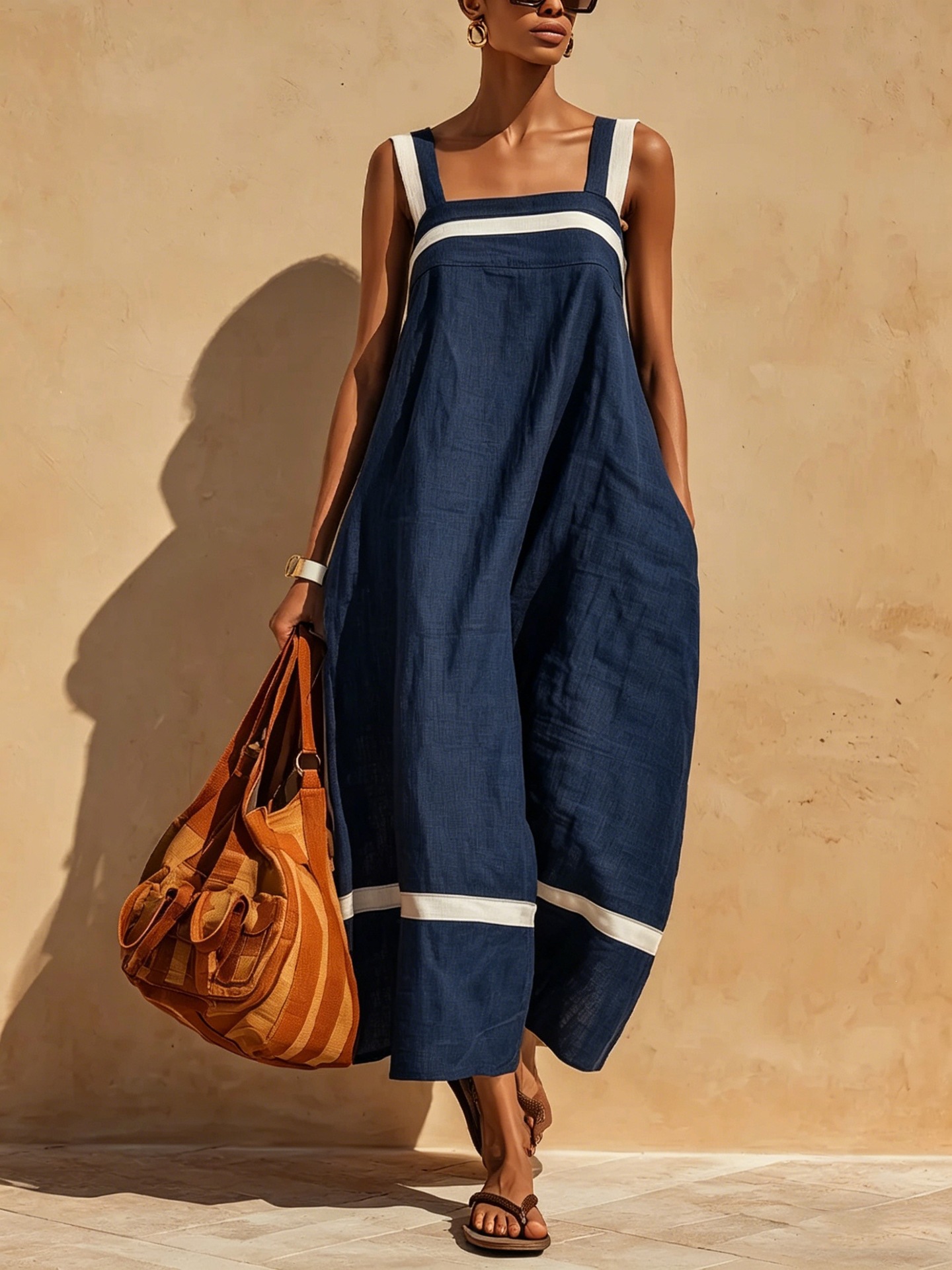 Women's Contrast Strap Casual Dress in Dark Brown – Final Editorial Shot